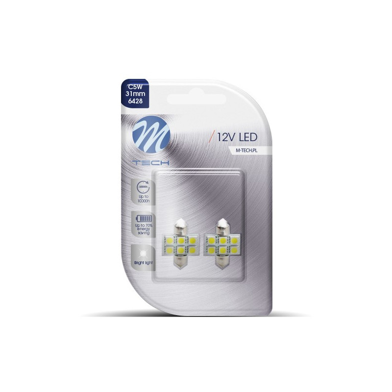 Blister 2x Diode LED L027 - C5W 31mm 6xSMD5050 WeiÎ² 12V