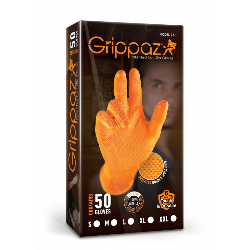 Grippaz Nitrile Fishscale 240mm 6mil 50pcs/box Orange Size M